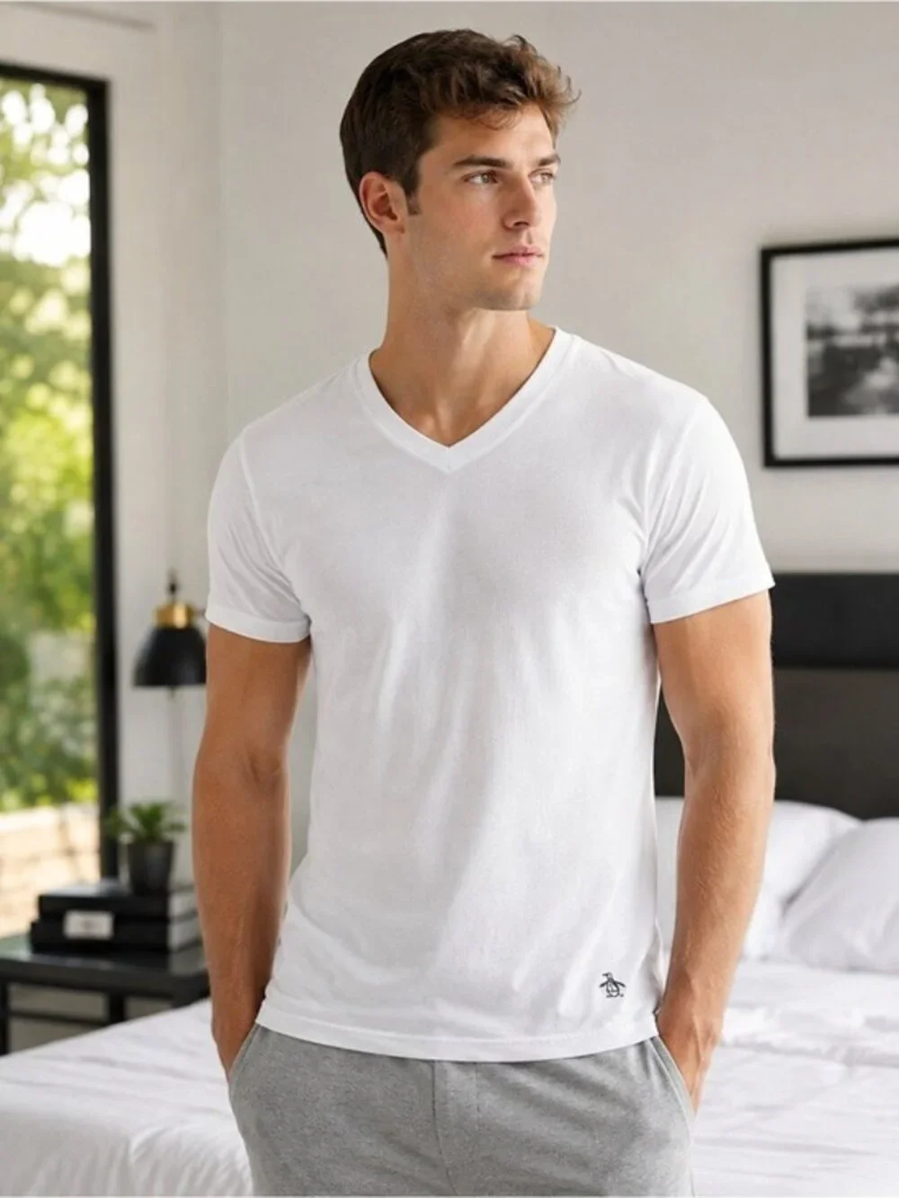 Original Penguin Munsingwear Men’s White V-Neck T-Shirts 3 Pack Size L 42-44